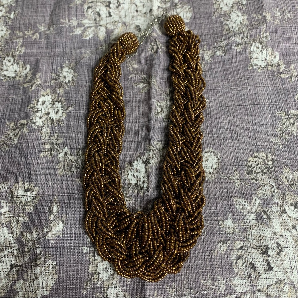 Thick Braided Bead Statement Necklace